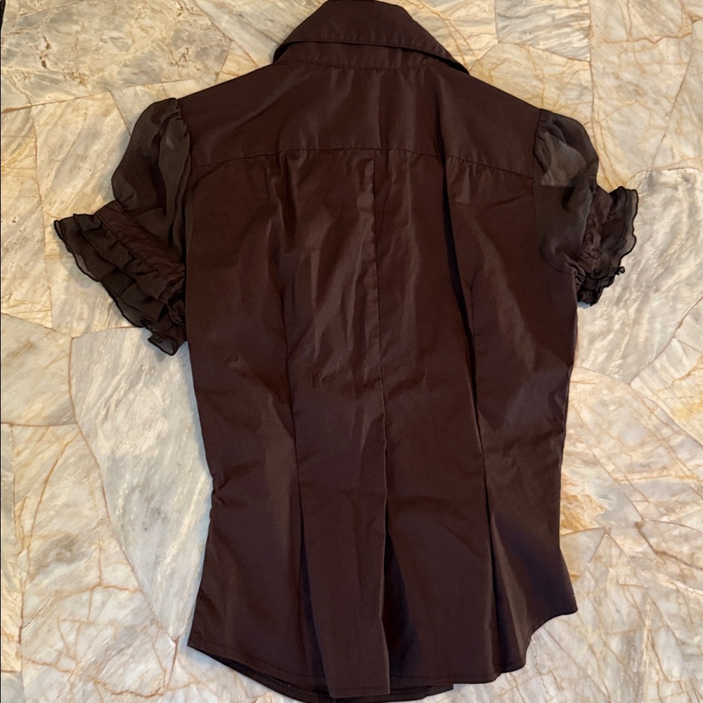 Bebe Chocolate Ruffle Blouse Small - Picture 11 of 13